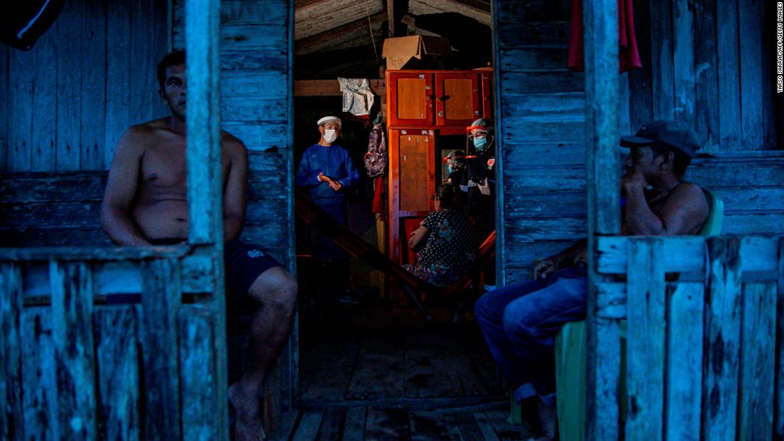 Government health workers test a resident on the Brazilian island of Marajo on June 1.