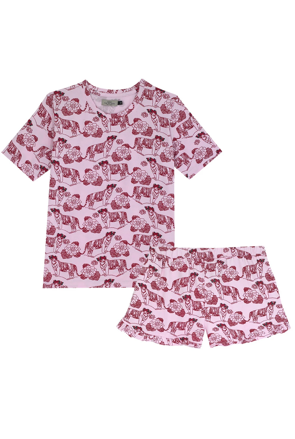 Lounge wear Jersey Pyjama Shorts Set, Floral Crowned Tiger